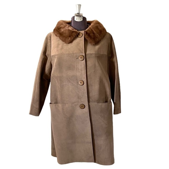 Vintage Fur Trimmed Coat 60’s Suede Patchwork Mink Collar Leather Womens - Picture 1 of 11